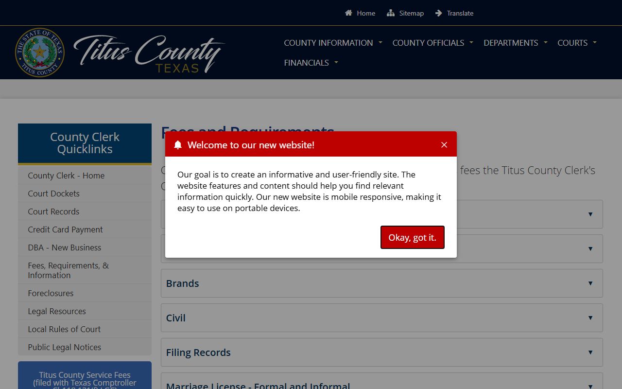 Titus County court records after jail arrest clerk copy fees