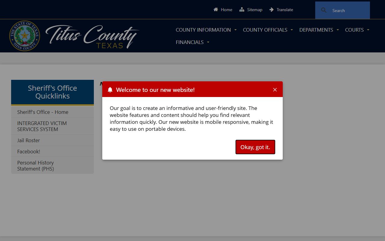Titus County inmate records official jail roster coming soon notice